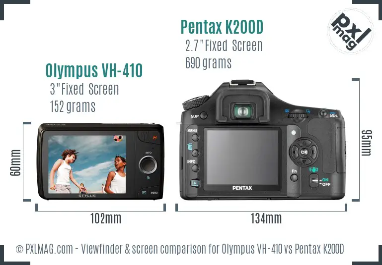 Olympus VH-410 vs Pentax K200D Screen and Viewfinder comparison