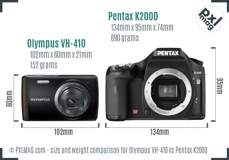 Olympus VH-410 vs Pentax K200D size comparison