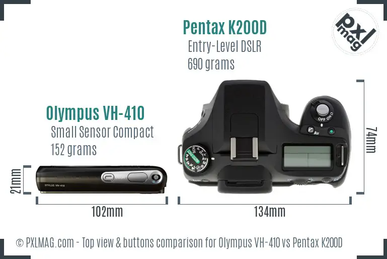 Olympus VH-410 vs Pentax K200D top view buttons comparison