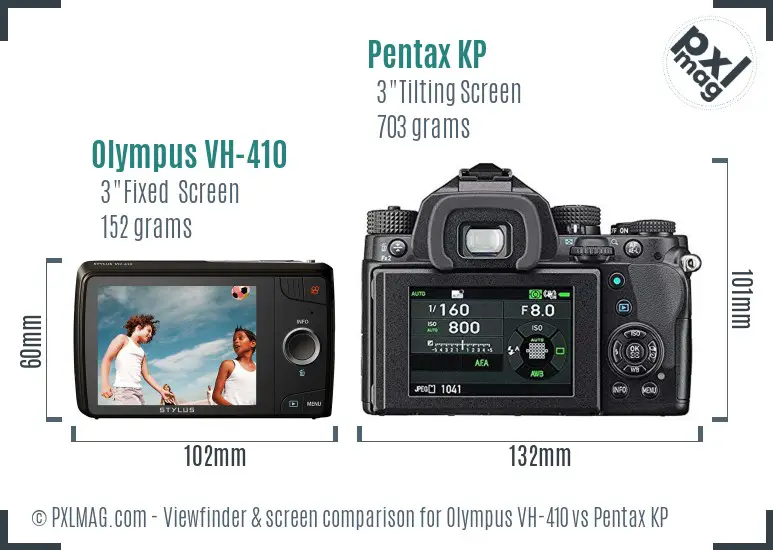 Olympus VH-410 vs Pentax KP Screen and Viewfinder comparison