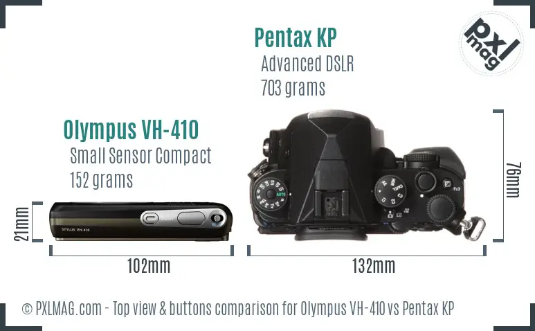 Olympus VH-410 vs Pentax KP top view buttons comparison