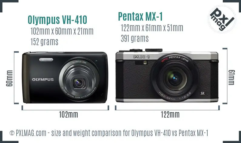 Olympus VH-410 vs Pentax MX-1 size comparison