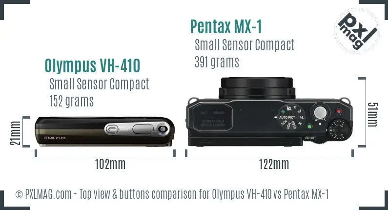 Olympus VH-410 vs Pentax MX-1 top view buttons comparison