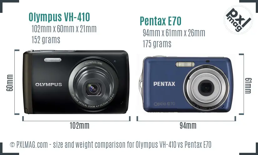 Olympus VH-410 vs Pentax E70 size comparison