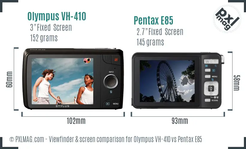 Olympus VH-410 vs Pentax E85 Screen and Viewfinder comparison