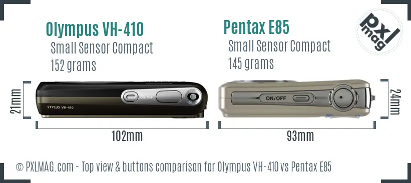 Olympus VH-410 vs Pentax E85 top view buttons comparison