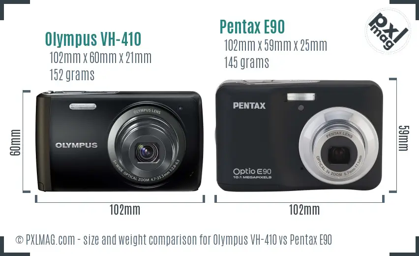 Olympus VH-410 vs Pentax E90 size comparison