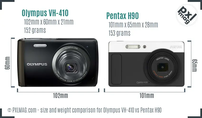 Olympus VH-410 vs Pentax H90 size comparison