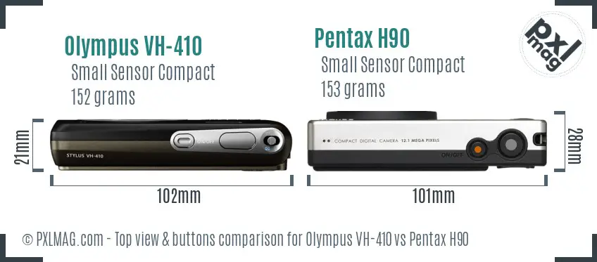 Olympus VH-410 vs Pentax H90 top view buttons comparison