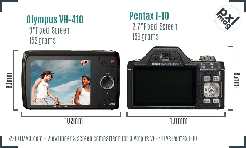 Olympus VH-410 vs Pentax I-10 Screen and Viewfinder comparison