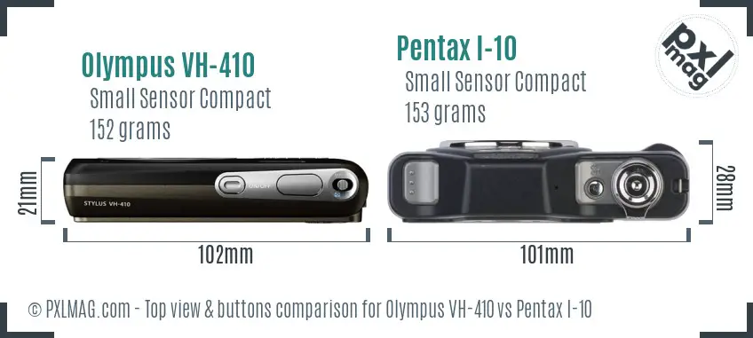 Olympus VH-410 vs Pentax I-10 top view buttons comparison