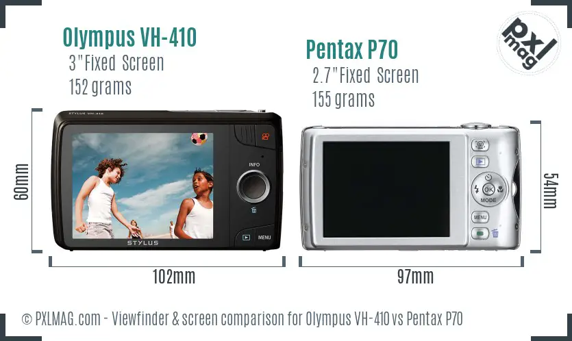 Olympus VH-410 vs Pentax P70 Screen and Viewfinder comparison