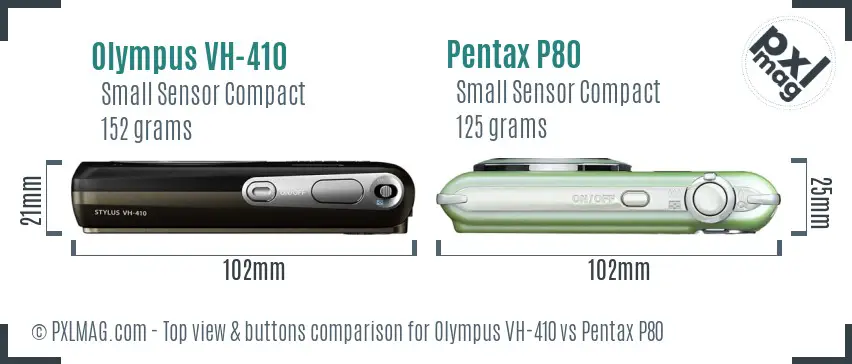 Olympus VH-410 vs Pentax P80 top view buttons comparison