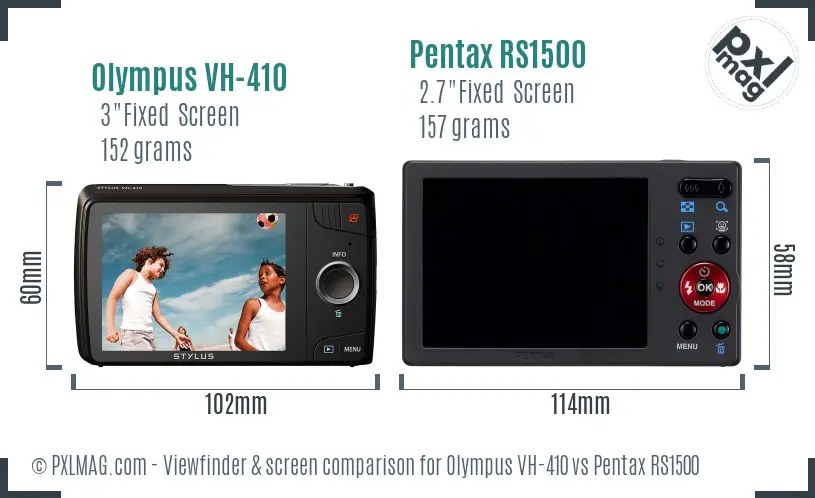 Olympus VH-410 vs Pentax RS1500 Screen and Viewfinder comparison