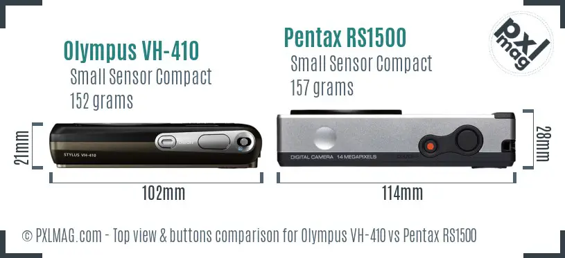Olympus VH-410 vs Pentax RS1500 top view buttons comparison