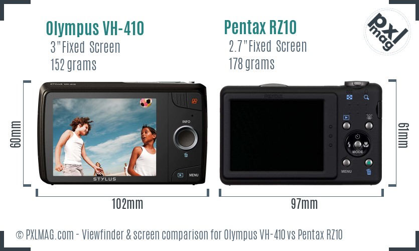 Olympus VH-410 vs Pentax RZ10 Screen and Viewfinder comparison