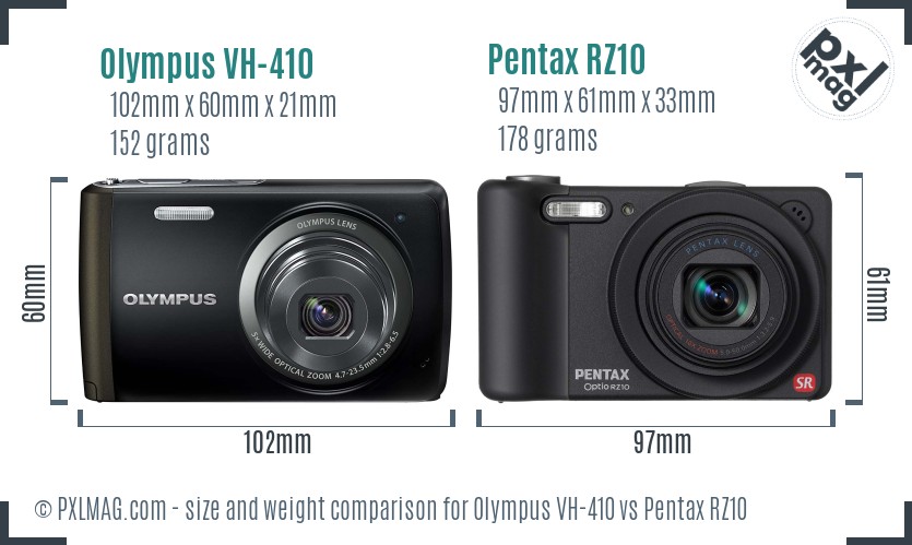 Olympus VH-410 vs Pentax RZ10 size comparison