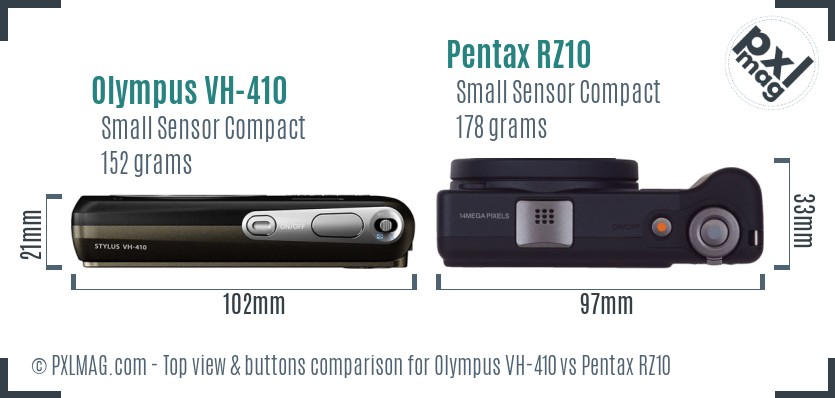 Olympus VH-410 vs Pentax RZ10 top view buttons comparison