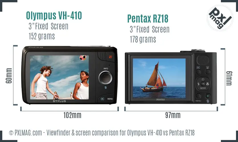 Olympus VH-410 vs Pentax RZ18 Screen and Viewfinder comparison