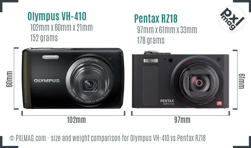 Olympus VH-410 vs Pentax RZ18 size comparison