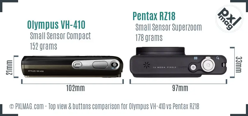 Olympus VH-410 vs Pentax RZ18 top view buttons comparison