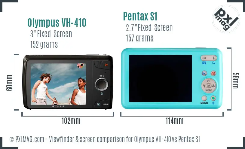 Olympus VH-410 vs Pentax S1 Screen and Viewfinder comparison