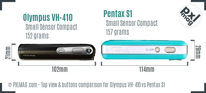 Olympus VH-410 vs Pentax S1 top view buttons comparison