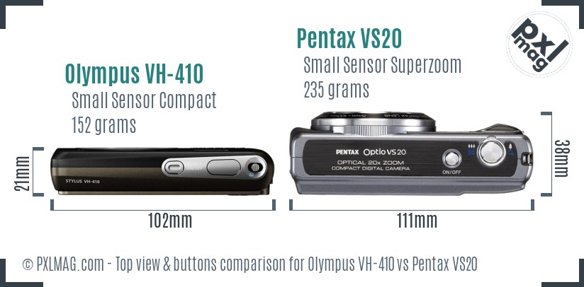 Olympus VH-410 vs Pentax VS20 top view buttons comparison