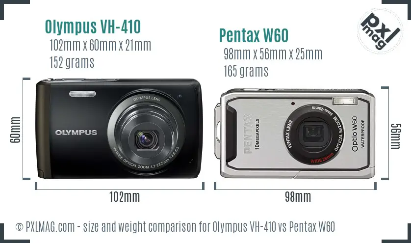 Olympus VH-410 vs Pentax W60 size comparison
