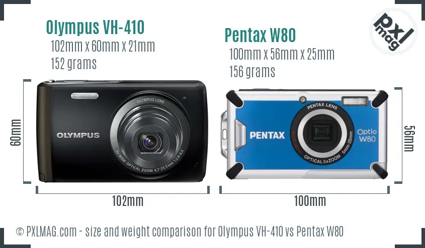 Olympus VH-410 vs Pentax W80 size comparison
