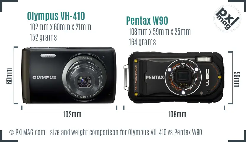 Olympus VH-410 vs Pentax W90 size comparison