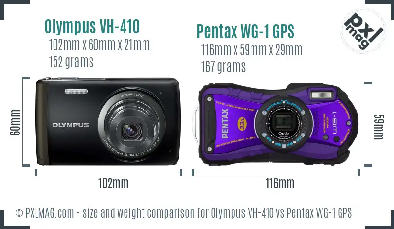 Olympus VH-410 vs Pentax WG-1 GPS size comparison