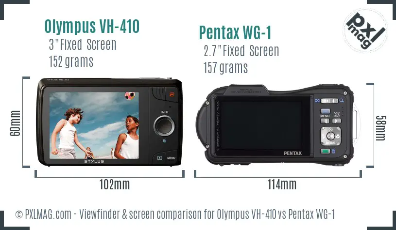 Olympus VH-410 vs Pentax WG-1 Screen and Viewfinder comparison