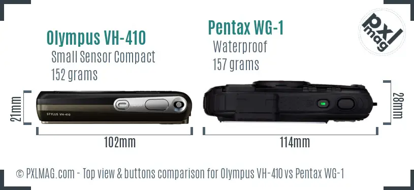 Olympus VH-410 vs Pentax WG-1 top view buttons comparison