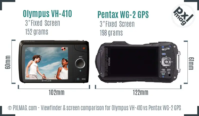 Olympus VH-410 vs Pentax WG-2 GPS Screen and Viewfinder comparison