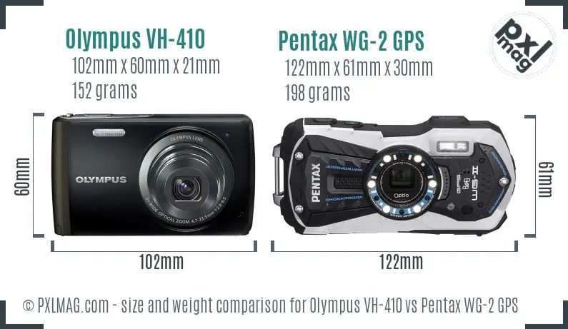 Olympus VH-410 vs Pentax WG-2 GPS size comparison