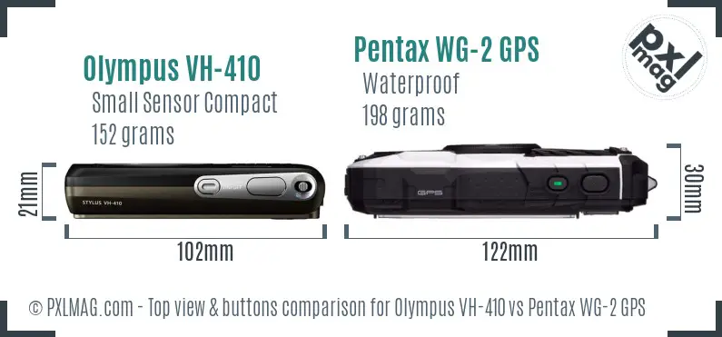 Olympus VH-410 vs Pentax WG-2 GPS top view buttons comparison