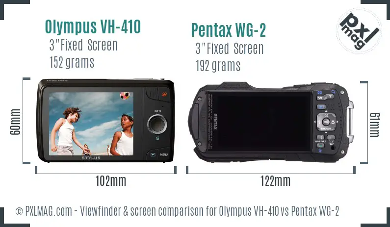 Olympus VH-410 vs Pentax WG-2 Screen and Viewfinder comparison