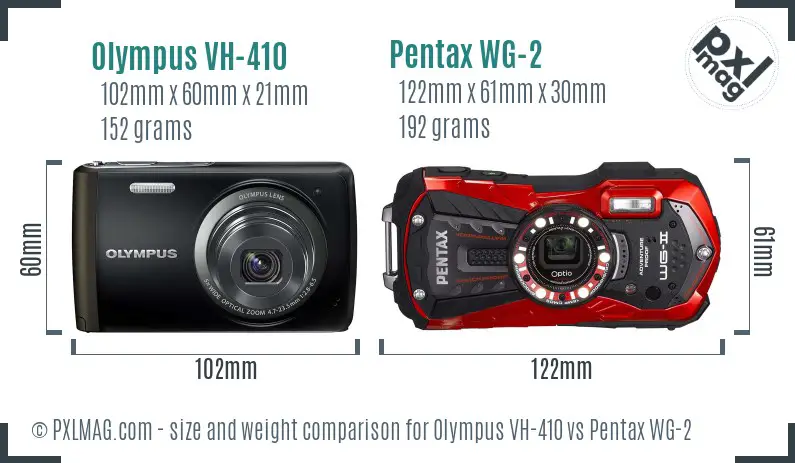 Olympus VH-410 vs Pentax WG-2 size comparison