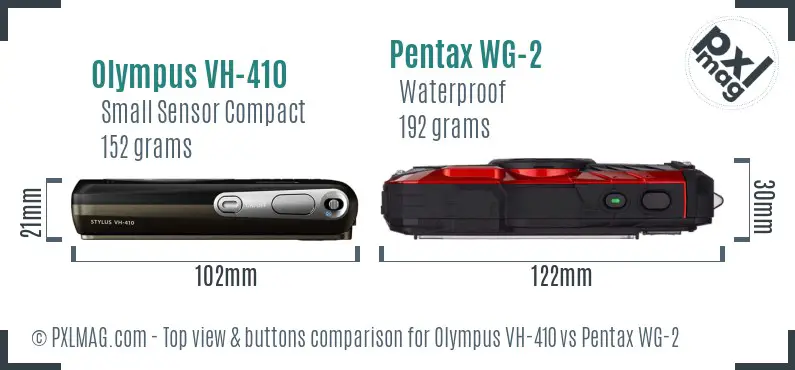 Olympus VH-410 vs Pentax WG-2 top view buttons comparison