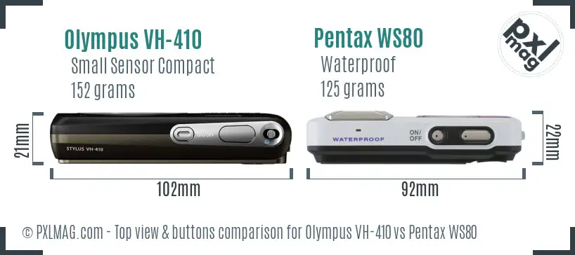 Olympus VH-410 vs Pentax WS80 top view buttons comparison
