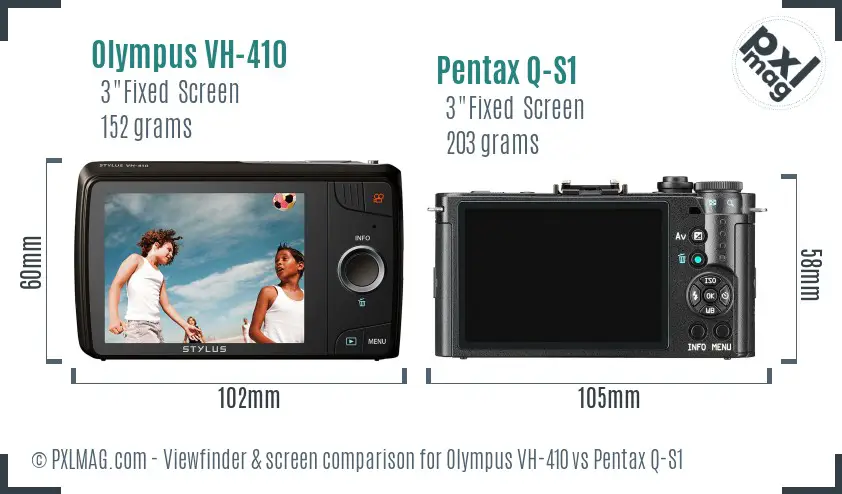 Olympus VH-410 vs Pentax Q-S1 Screen and Viewfinder comparison