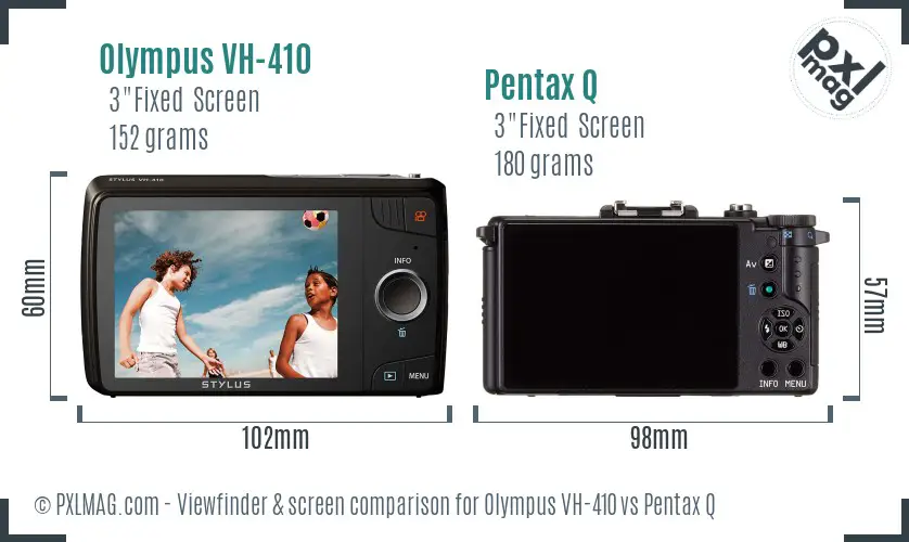 Olympus VH-410 vs Pentax Q Screen and Viewfinder comparison