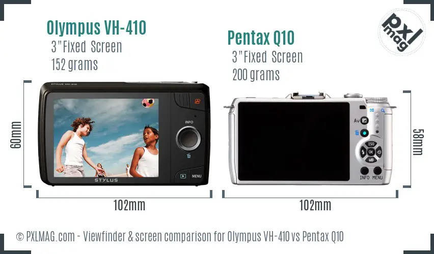 Olympus VH-410 vs Pentax Q10 Screen and Viewfinder comparison