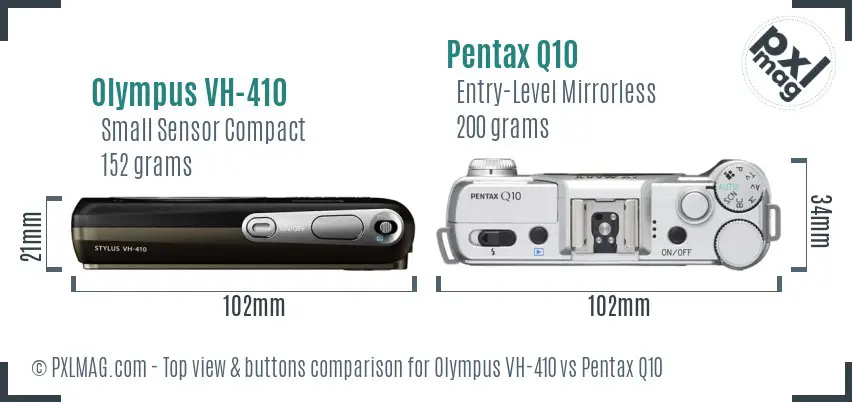 Olympus VH-410 vs Pentax Q10 top view buttons comparison