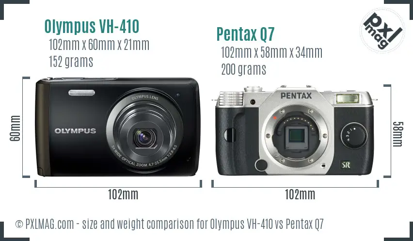 Olympus VH-410 vs Pentax Q7 size comparison