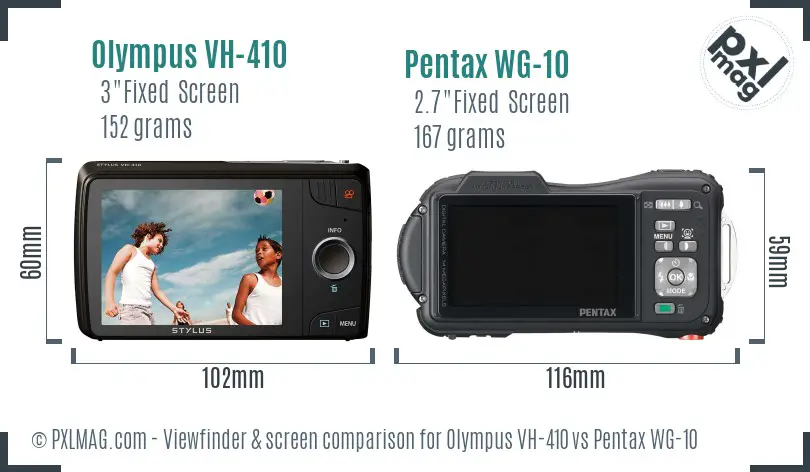 Olympus VH-410 vs Pentax WG-10 Screen and Viewfinder comparison