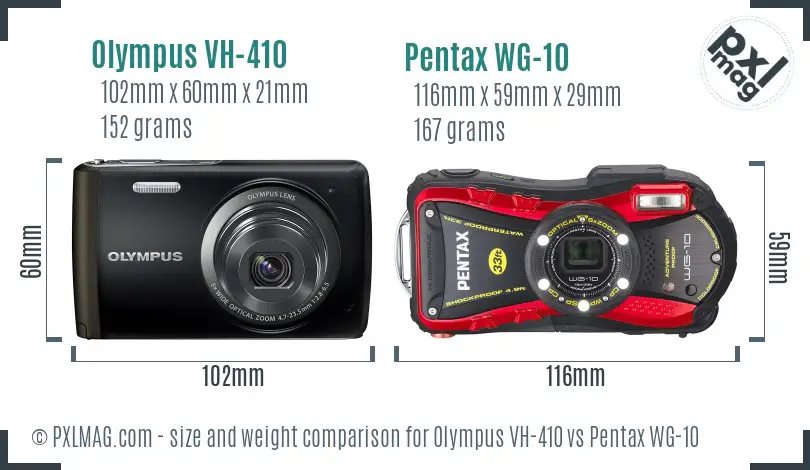 Olympus VH-410 vs Pentax WG-10 size comparison