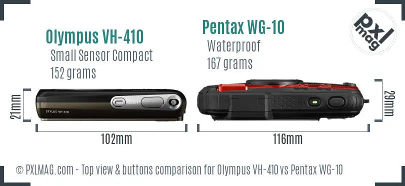 Olympus VH-410 vs Pentax WG-10 top view buttons comparison