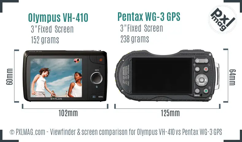 Olympus VH-410 vs Pentax WG-3 GPS Screen and Viewfinder comparison